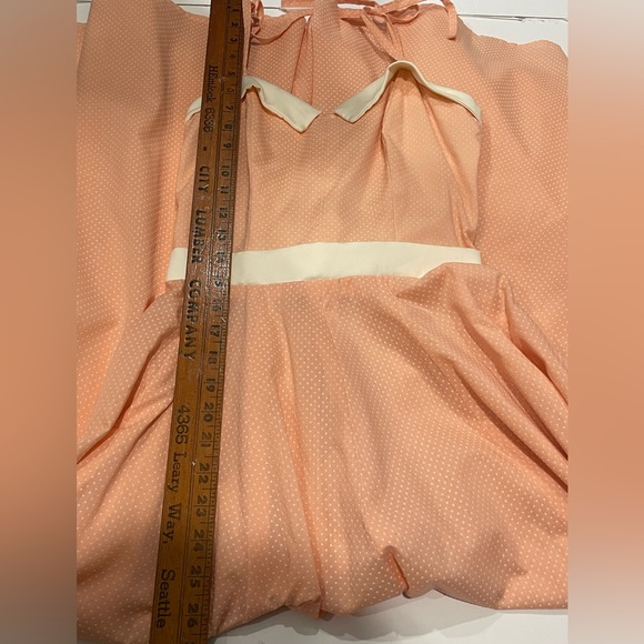 Vintage 70s Prairie Pink Swiss Dot Maxi Dress Women’s XS Peach Full Circle - Picture 8 of 13